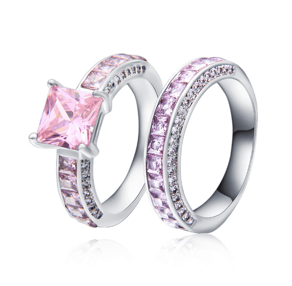 Trendy Designer Pink Zircon Ring Ensemble Featuring Intricate Gemstone Design