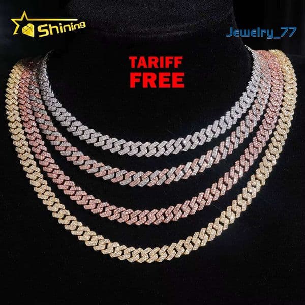 Hot Sale VVS Iced Out Moissanite Pass Diamond Test 925 Silver Gold Hip Hop 2Rows 8Mm Cuban Link Chain Necklace Fine Jewelry