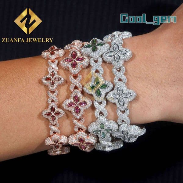 Fine Jewelry Luxury Flower New Fashion Clover Bracelets Sterling Silver 925 Gold Plated Moissanite Cuban Chains Bracelet