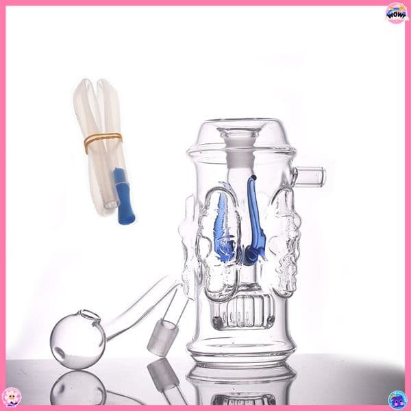 10mm female Skull shape Glass Oil Burner Bubbler Pipe Bong Percolator Water Pipes Hookah Bubbler Recycle Smoking With Bowl Slide and Soft Silicone Mouthpiece