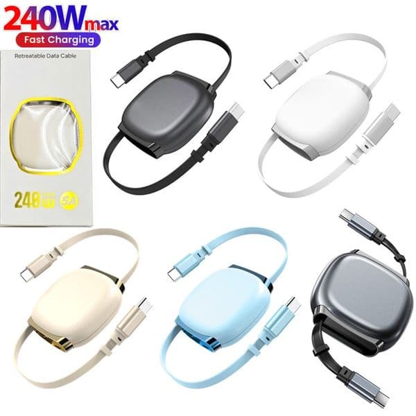 240W USB C to USB C Retractable Type C Cable 3 Stage Length Adjustable Charging Cable Data Transmission For iPhone 17 16 15 MacBook Tablets iPad Samsung S26 S25 S25