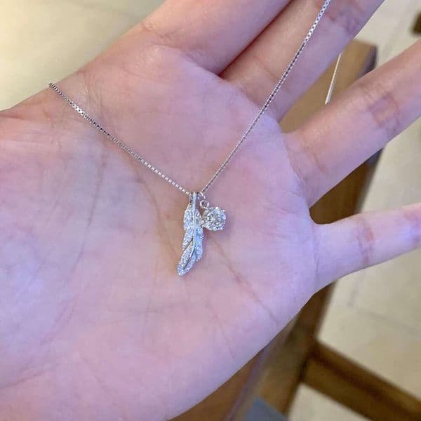 Qin Che Feather Sparkling Diamond Necklace 2026 New Light Luxury Fresh Niche Titanium Steel Non-Fading Clavicle Chain Jewelry Customization