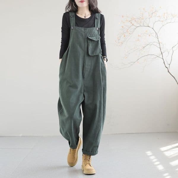 Vintage-style Plus-size Designer Pants Workwear Overalls For Women Korean Version Loose Fit Autumn New Trendy Harem Jumpsuit