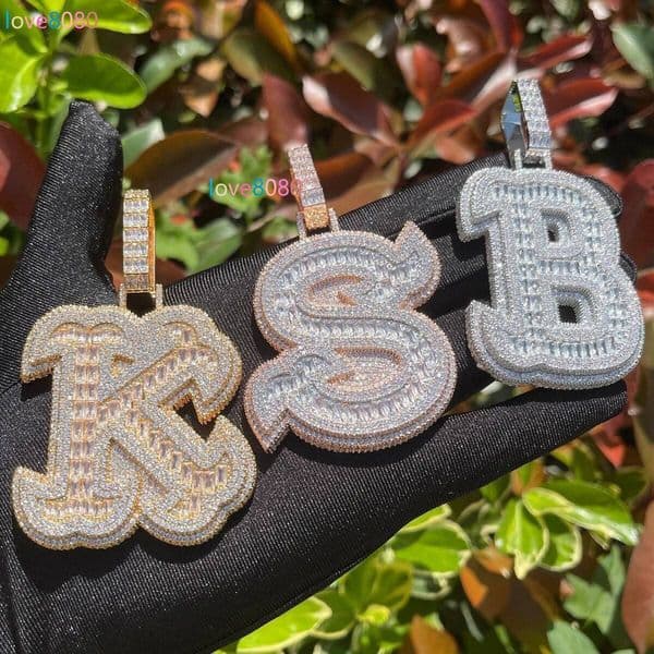 Customized Moissanite VVS Pendant Double Layer Iced Out Single Initial Name Letter Moissanite Pendant Personalized A-Z Hip Hop Jewelry