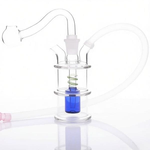 Wholesale Blue Mini Double-Use Spiral Glass Oil burner pipe Bong Bubbler Pipe Shisha Hookah with two Hose and smoking Oil bowl Full Set