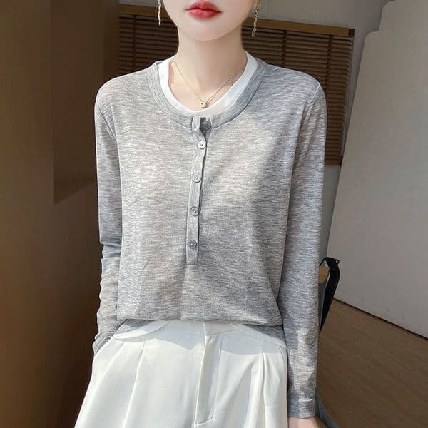 Designer Hoodie Faux Two-piece Round-neck Long-sleeve Base Shirt Spring-summer Designer T-shirt New Versatile Women's Sweater Suitable Polo For Outerwear