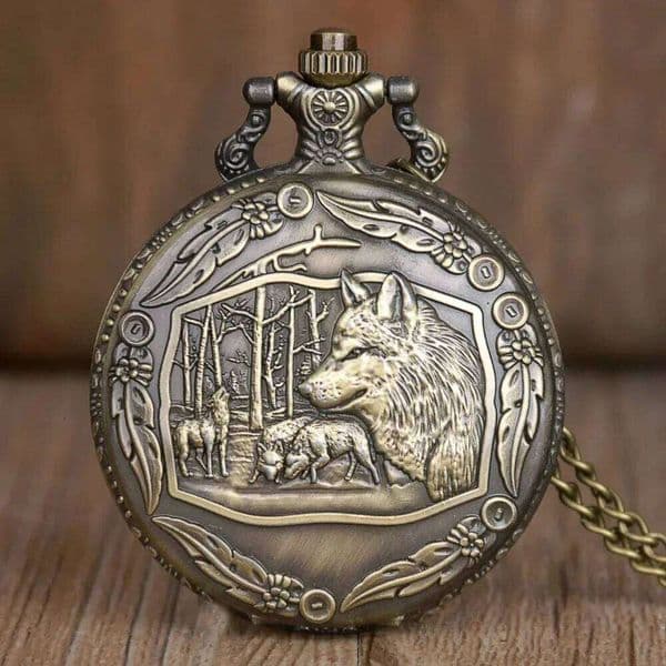 Half Hunter Wolf Design Retro Quartz Pocket Watches Personalised Mens Necklace Pendant Pockets Watch Gifts with Chain Clock