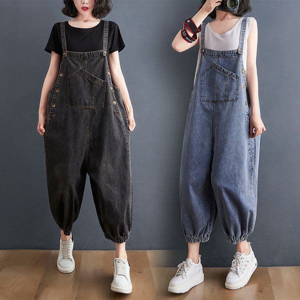 Straight-leg Denim Overalls Designer Pants For Women Spring-summer New Korean Style Loose Fit Plus Size Versatile Harem Casual Pants
