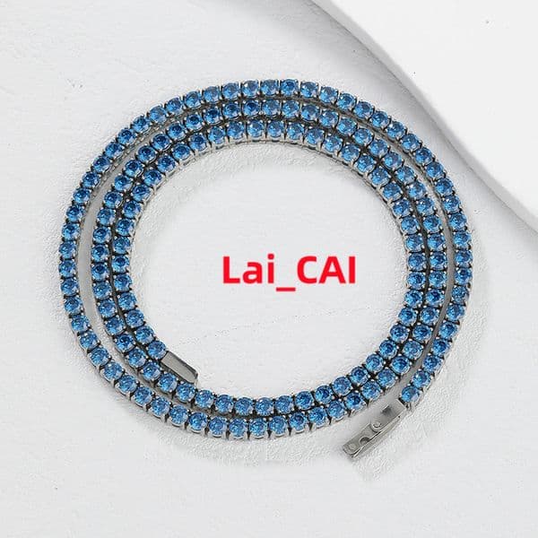 Brilliant Cut Tennis Necklace Multi-Color Zircon Diamond Gold Plated Silver Link Chain Bling Colorful Design Unisex