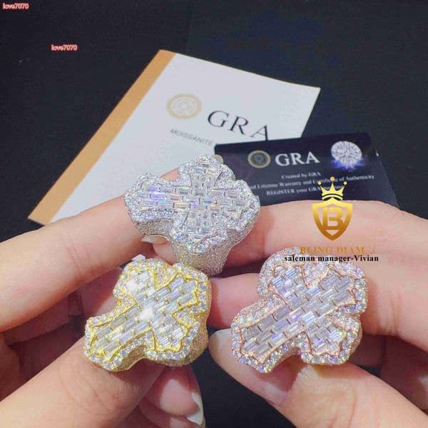 Wholesale Price Factory Direct Sale Fine Hip Hop Jewelry Silver VVS Moissanite Diamond Cross Ring