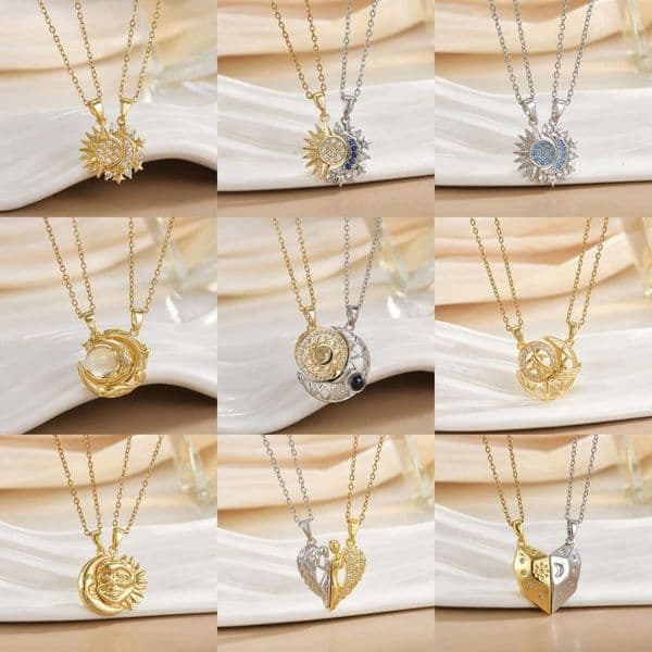 European American Cross-Border Trade Hot-Selling Magnetic Sun and Moon Couple Necklace Fashion Versatile High-End Feel Best Friend Gift