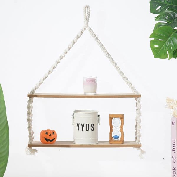 Hand-woven Storage Rack ation Cotton Rope Pendant Wooden Craft Flower Pot Storage Hanging Ornament
