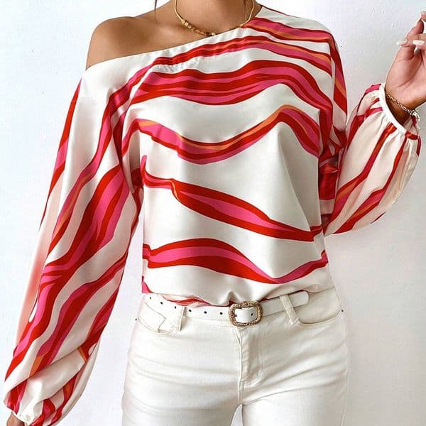 European And American Spring/summer Designer Hoodie Elegant Off-shoulder One-shoulder Printed Designer T-shirt Polo Loose Women's Shirt T-shirt