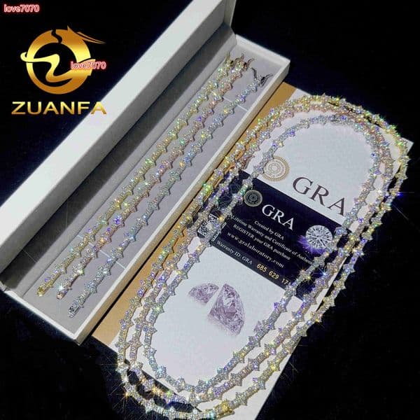Fast Shipping 3mm Mini Cross Hip Hop Moissanite Tennis Chain Bracelet 925 Silver Vvs Tennis Moissanite Chain Womenmens Necklace