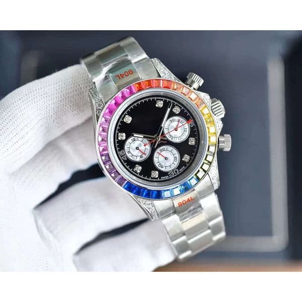 Watch Multi-function automatic mechanical watch hand set with 36 gradient rainbow diamonds never lose drill depth waterproof function