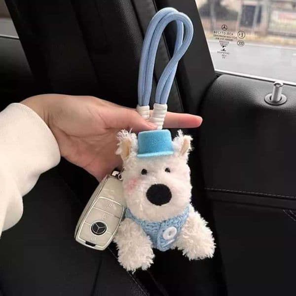 Cute Westie Plush Keychain Cartoon Dog Bag Charm Stuffed Toy