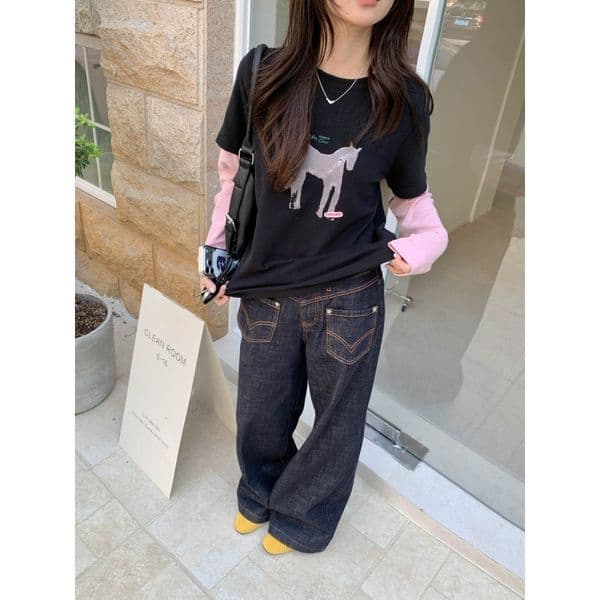 Color-block Sleeves Fake Two-piece T-shirt Sweet Girl Commuting Single-wear Base Layer Designer T-shirt Polo Contrast Color Brushed Thickened Designer Hoodie