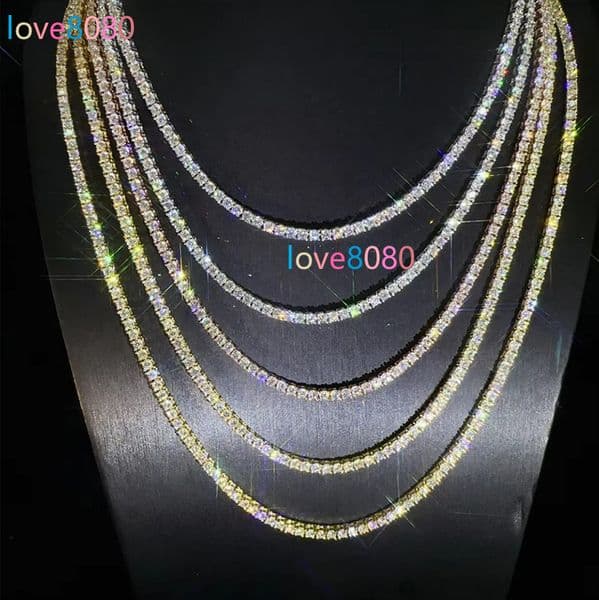 3MM Customer 925 Sterling Silver Tennis Chain Hip Hop Fine Jewelry Single Row Full Diamond Moissanite Necklace Men Women Necklace
