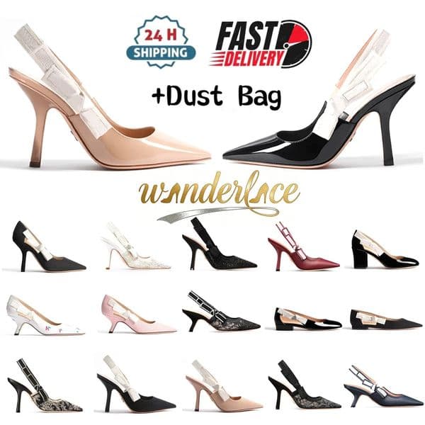 Women Mules Dress Shoes High Heels Womens Designer Genuine Leather Pumps Lady Sandals Classic Style Wedding Slingback Heels Black Heel