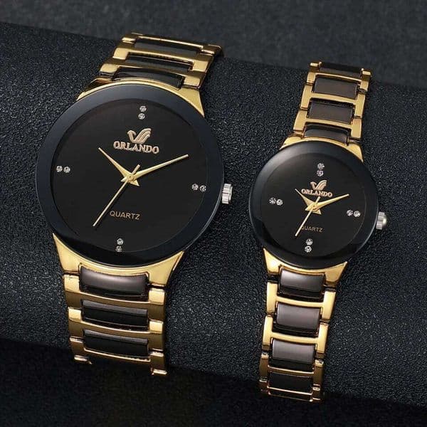 1/2PCS Fashion Couple's Luxury Women Men Business Watches Black Steel Band Male Analog Quartz Watch