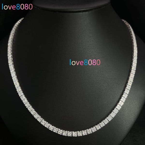 Luxury Men Women Double Row Diamond Chain Micro Paved Moissanite Bling Charm Tennis Necklace Wedding Gift Rhodium Plated