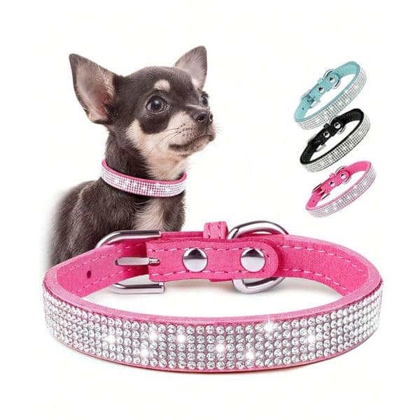 Luxurious Crystallized Pet Necklace by GGTD Featuring Soft Genuine Material and Secure Buckle