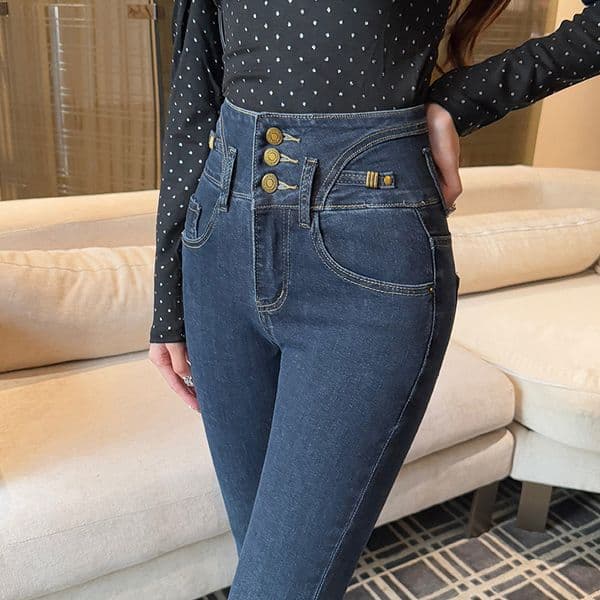 Ultra-high-waisted Skinny Jeans For Women Winter 2026 New Designer Pants Style Fleece-lined Buttoned Tummy-controlling Butt-lifting Pencil Boot Pants