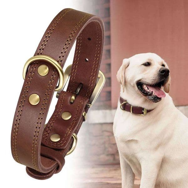 Genuine Dog Collar Real Leather Pet Collars Necklace Durable For Small Large Dogs German Shepherd French Bulldog 26H0324