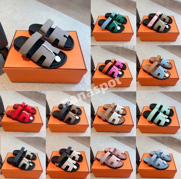 Summer Men Slippers Flats Designer Leather Sandals Izmir Flip Flop Heritage Calfskin Sandal For Man Woman Lazy Large Beach Casual Slipper Slides Shoes Neon