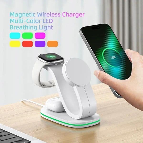 3 in 1 Magnetic Wireless Charger Foldable for Apple Iphone 15 Pro Max 14 13 12 for Airpods 3 2 Pro for Iwatch SE9 8 7 6 5 4 B28