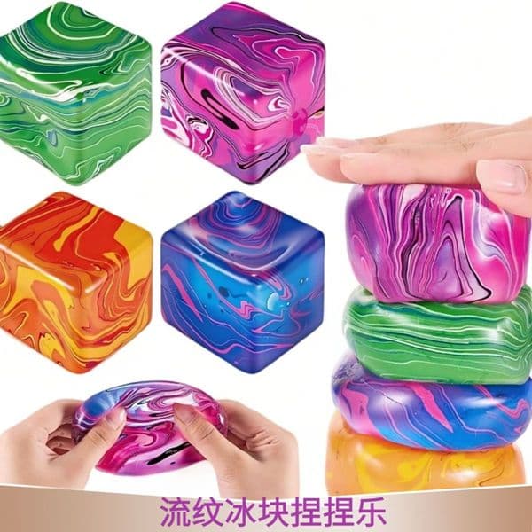 Needoh's popular cube shaped maltose kneading toy with flowing ice cubes for stress relief by air