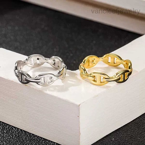 Sier Chain Ring sterling Geometric Pattern 2024 Hot New k1hk