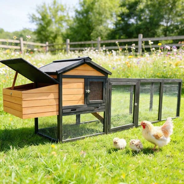 Wooden Chicken Coop, Large Hen House with Nesting Box Poultry Cage, Rabbit Hutch Bunny Cage , Waterproof for Outdoor Backyard 2004