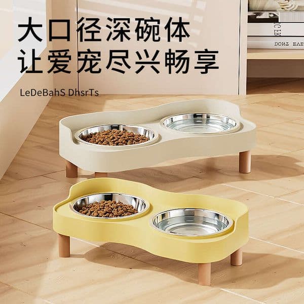 Pet supplies Stainless steel double for cats and dogs, anti-spill cat bowl, food that protects the cervical spine, anti-splash, eco-friendly PP pet bowl