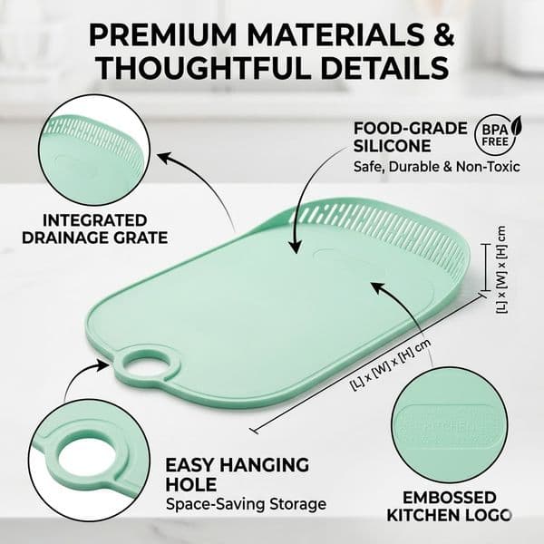 Anti-Mess Kitchen Prep Board, Integrated Drainage Strainer Cutting Board to Prevent Spills & Easy Clean