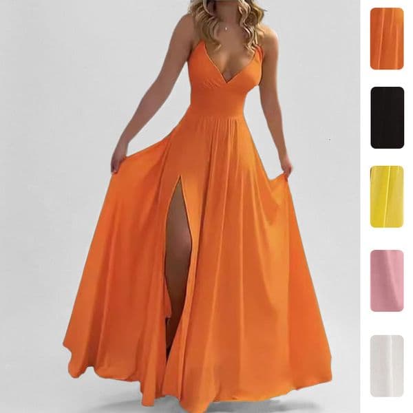 2026 Spring New Women's Clothing Designer Dress European And American Strap Dress Fashionable Sexy Slit Solid Color Long Dress