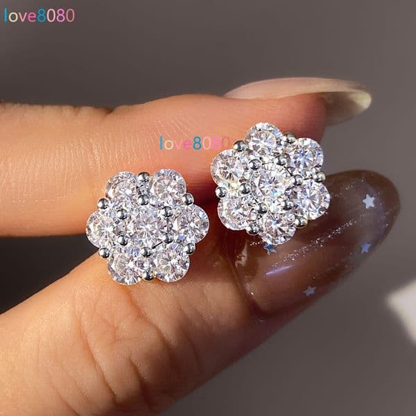 Jewelry Bulk Wholesale Price Shine Bright Round Cubic Moissanite flower earrings Fashion Studs Flower Earrings for Women