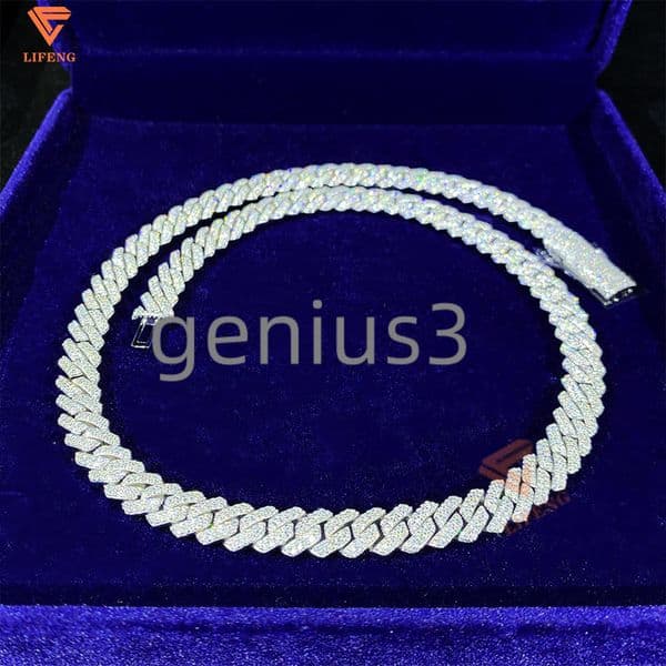 10mm 2 Rows Cuan Link Chain Thick Solid 925 Sterling Silver Men Hip Hop Jewelry Iced Out VVS Moissanite Cuban Link Necklace