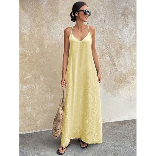 2026 Summer New European And American Sleeveless Strap Deep Designer Dress V Vacation Style French Casual Elegant Sexy Dress