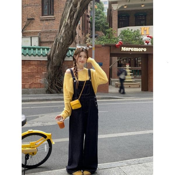 Korean-style Retro Age-reducing Denim Overalls For Women Spring 2026 Loose-fitting Slimming Straight-leg Versatile Designer Pants Casual Wide-leg Pants