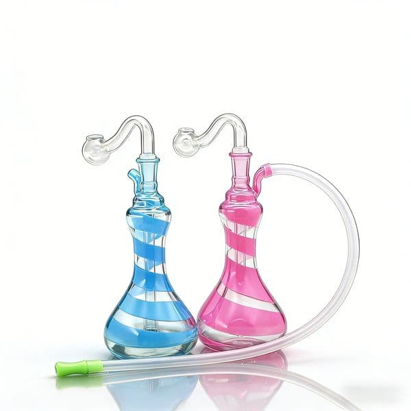 Wholesale colorful Vase Design Bubbler glass Oil Burner Mini Glass water Bongs Percolator Diffuser Hookah Recycle Filter Portable Device with smoking oil bowl
