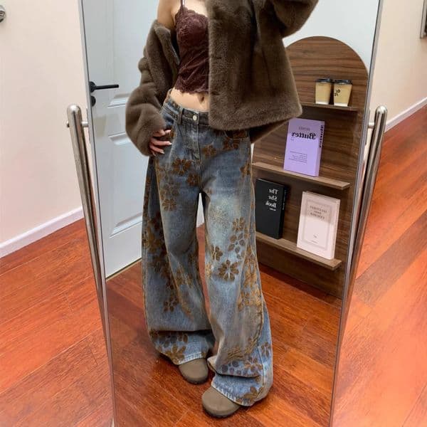 Retro Design Embroidered New Chinese-style Women's Jeans 2026 Model Casual Versatile Loose Floor-length Designer Pants Pants