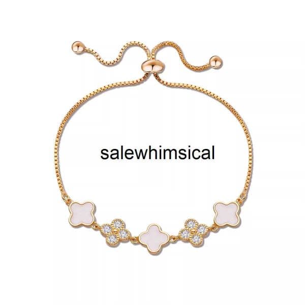 Elegant FourLeaf Clover Charm Bracelet 14K 18K Gold Plated Chain with Sparkling Crystal Accents Handmade Designer Inspired Adjustable Cuff Bracelet AYXI