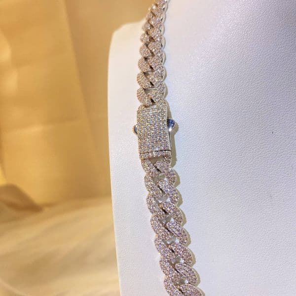 Hip Hop Cuban Chain Silver Plated Diamond Prong Link Zircon Necklace