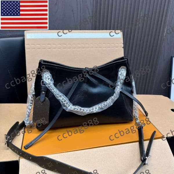 2026 Women Designer Shiny Soft Lambskin Carryall Dark Black M12888 Travel Bag Silver Chain Clutch Underarm Shoulder Handbags Large Capacity