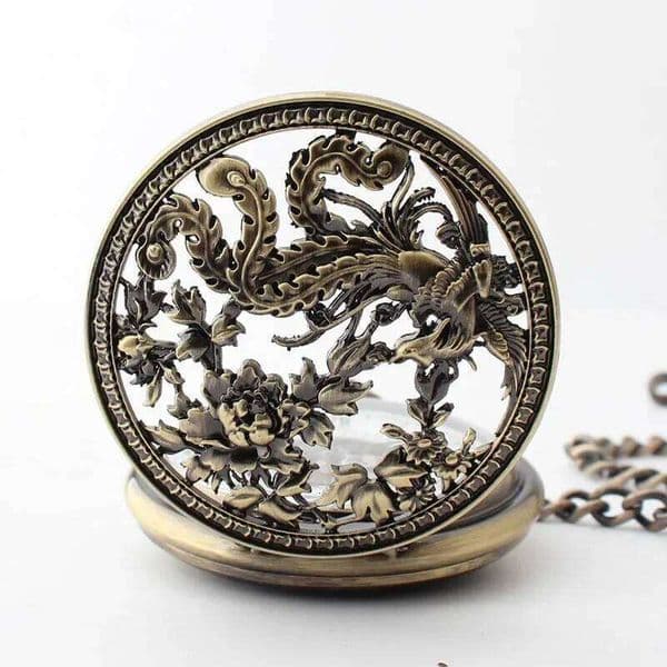 Fashion Skeleton Phoenix Flower Men's Mechanical Pocket Watch Women's Retro Steampunk Necklace Pendant Clock Gifts