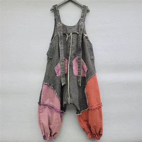 Trendy And Cool Color-blocked Denim Designer Pants Overalls For Women Spring New Style Loose And Stylish Long Pants