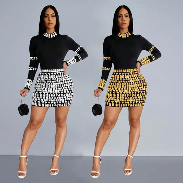European And American Fashion Women's Dress With Rhinestones For Parties And Casual Designer Dress Wear Slim-fit Dress New
