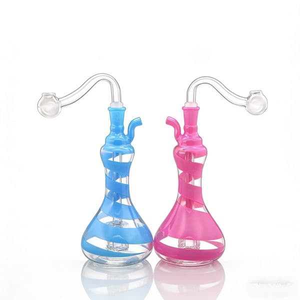 Colorful 10mm female Vase Design Bubbler glass Oil Burner Mini Glass water Bongs Percolator Diffuser Hookah Recycle Filter Portable Device with smoking oil bowl