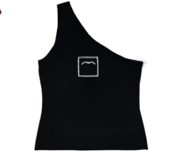 Women sexy single shoulder knitted designer tank crop logo rhinestone tops camis SML
